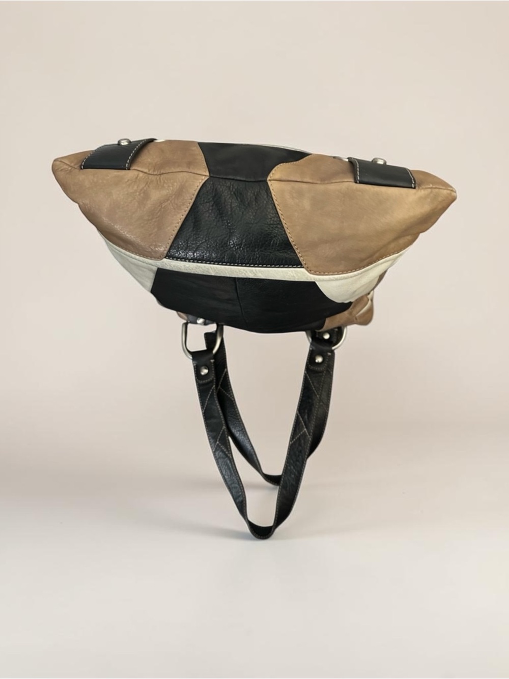 B. Makowsky Colorblock Patchwork Soft Leather Shoulder BagHobo Tricolor Y2K Boho - Picture 12 of 12